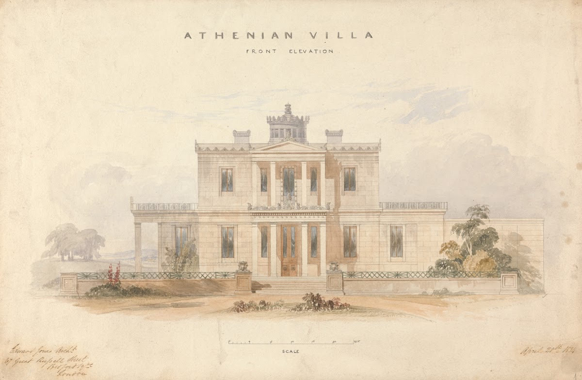 Design for an Athenian Villa Front Elevation 1834