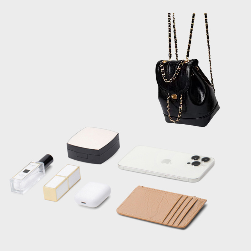 Compact PU backpack with chain decoration