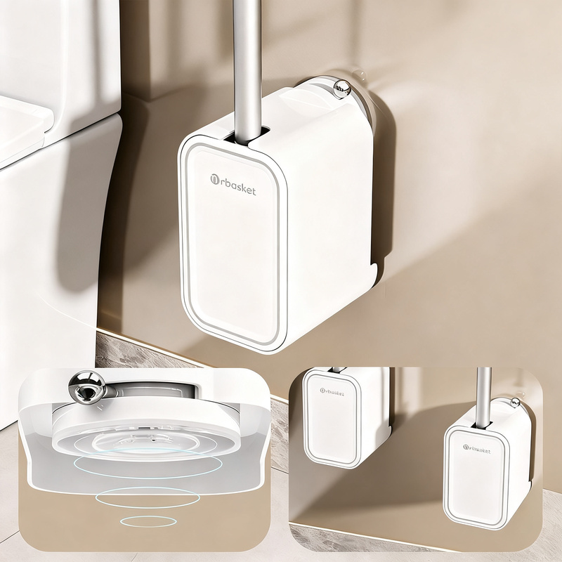 Toilet brush with suction cup, wall-mounted