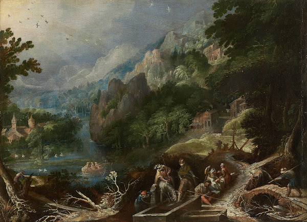 Mountain Landscape with Travelers at a Well ca 1610 1620