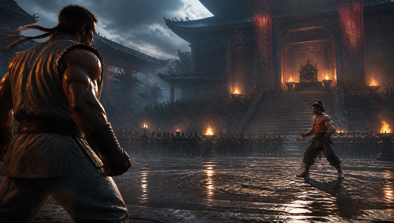 Street Fighter movie poster style image with the main fighters facing off