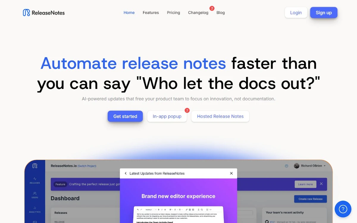 Captura de ReleaseNote.AI