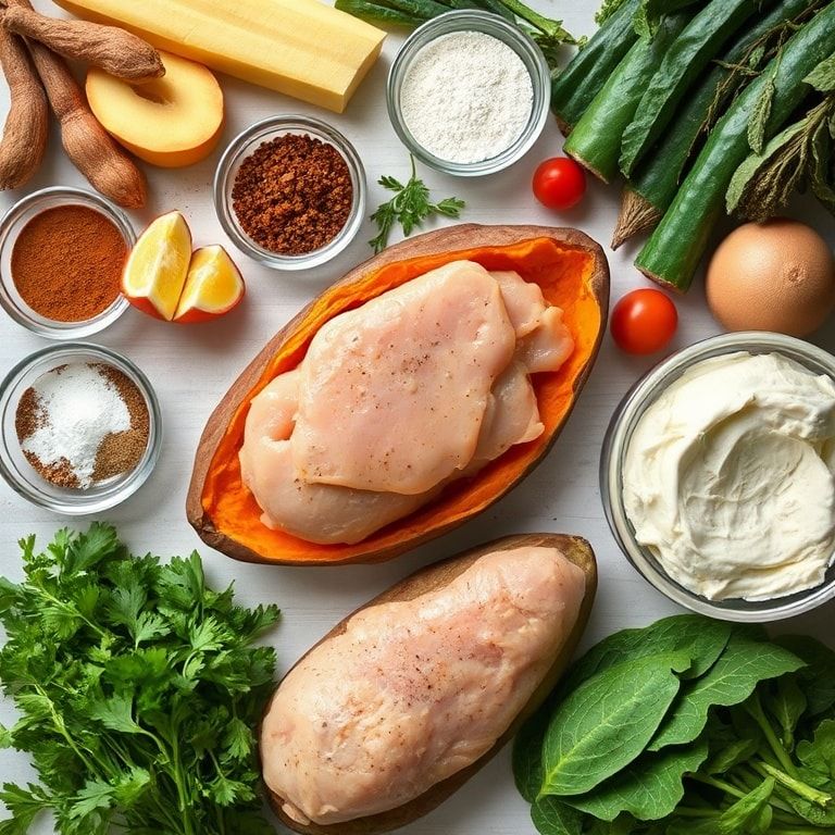 Ingredients for Chicken Pot Pie Stuffed Sweet Potatoes Recipe – Easy Comfort Food for Busy Weeknights