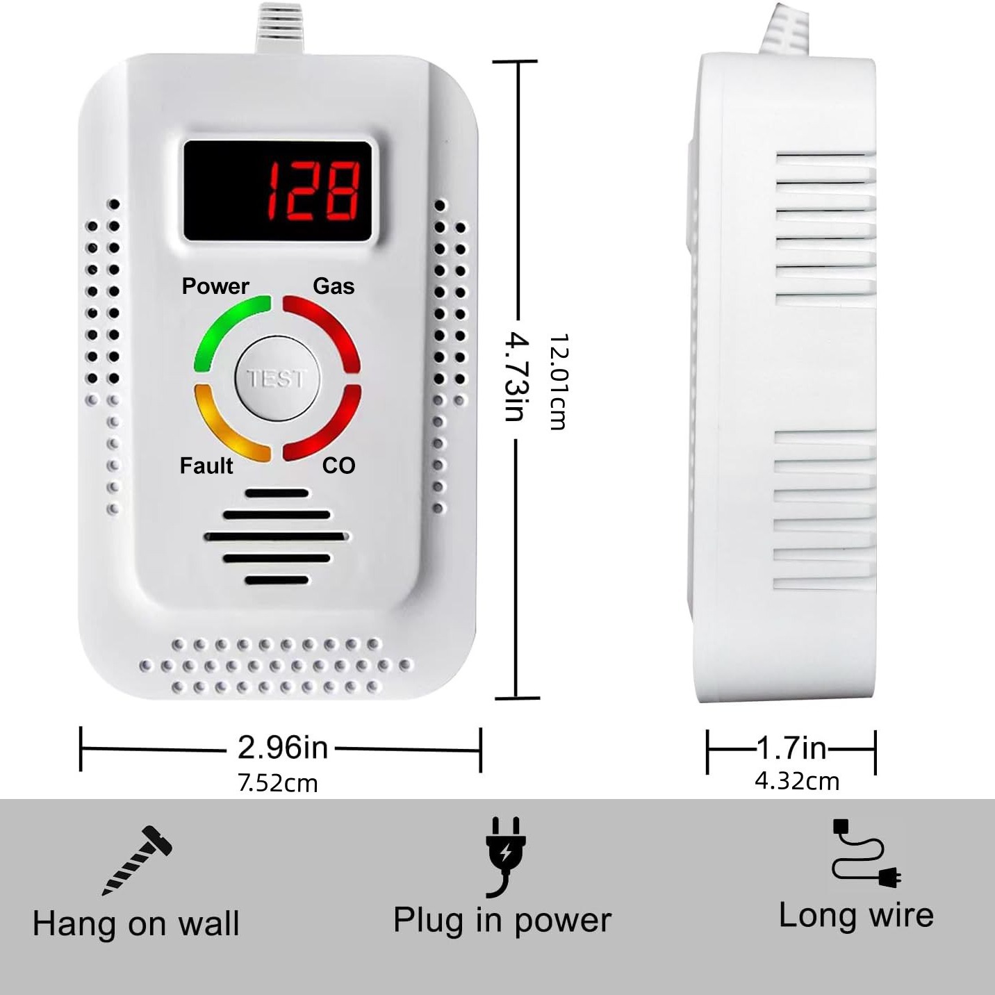 Carbon monoxide and gas detector, model JSN-JY-908COM