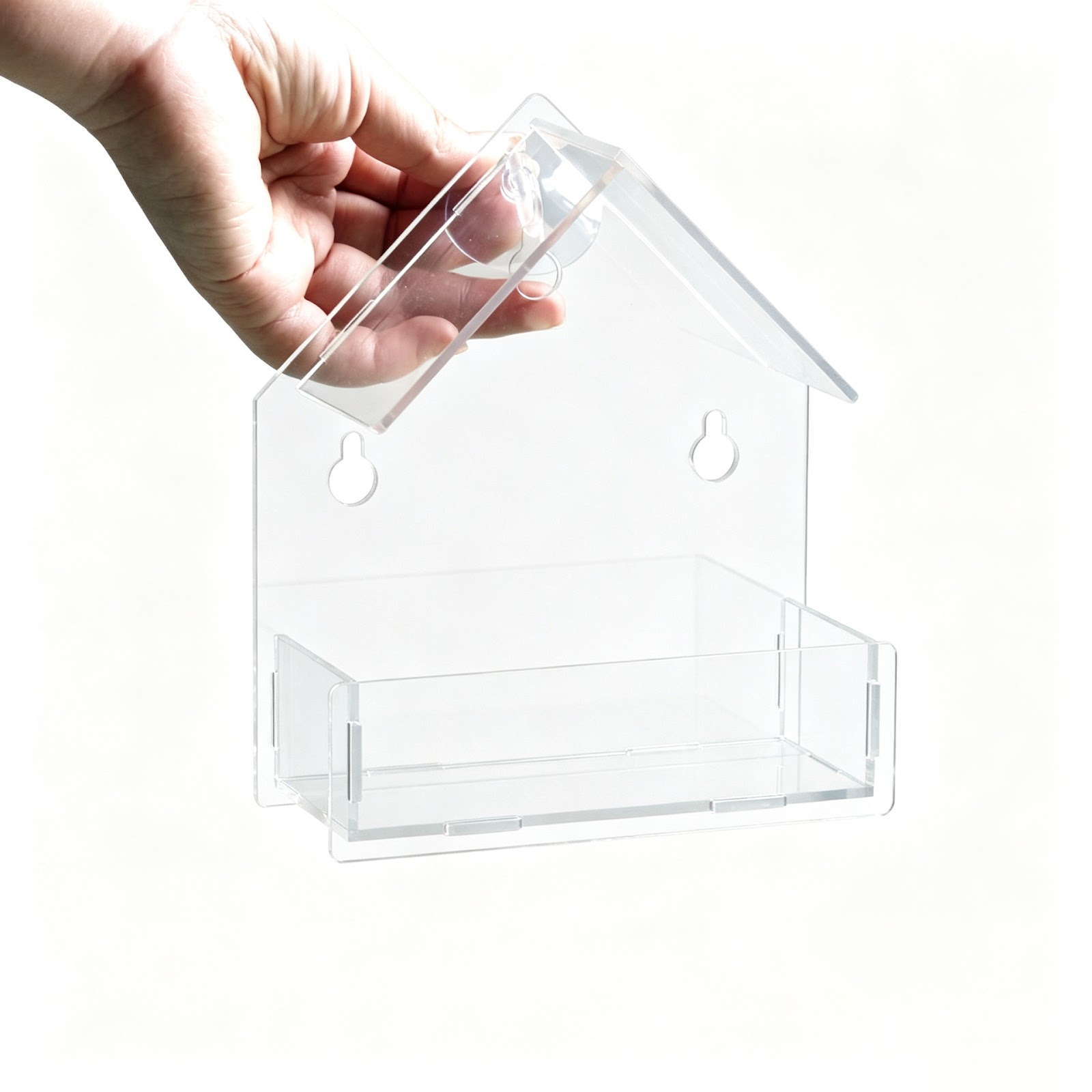 Transparenter Acryl-Vogel-Futterspender mit Saugnapf