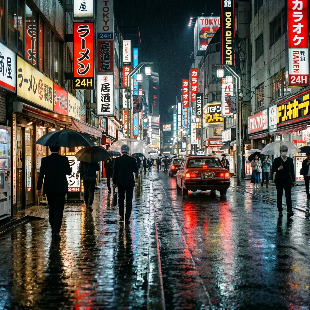 Calle nocturna de neón de Tokio