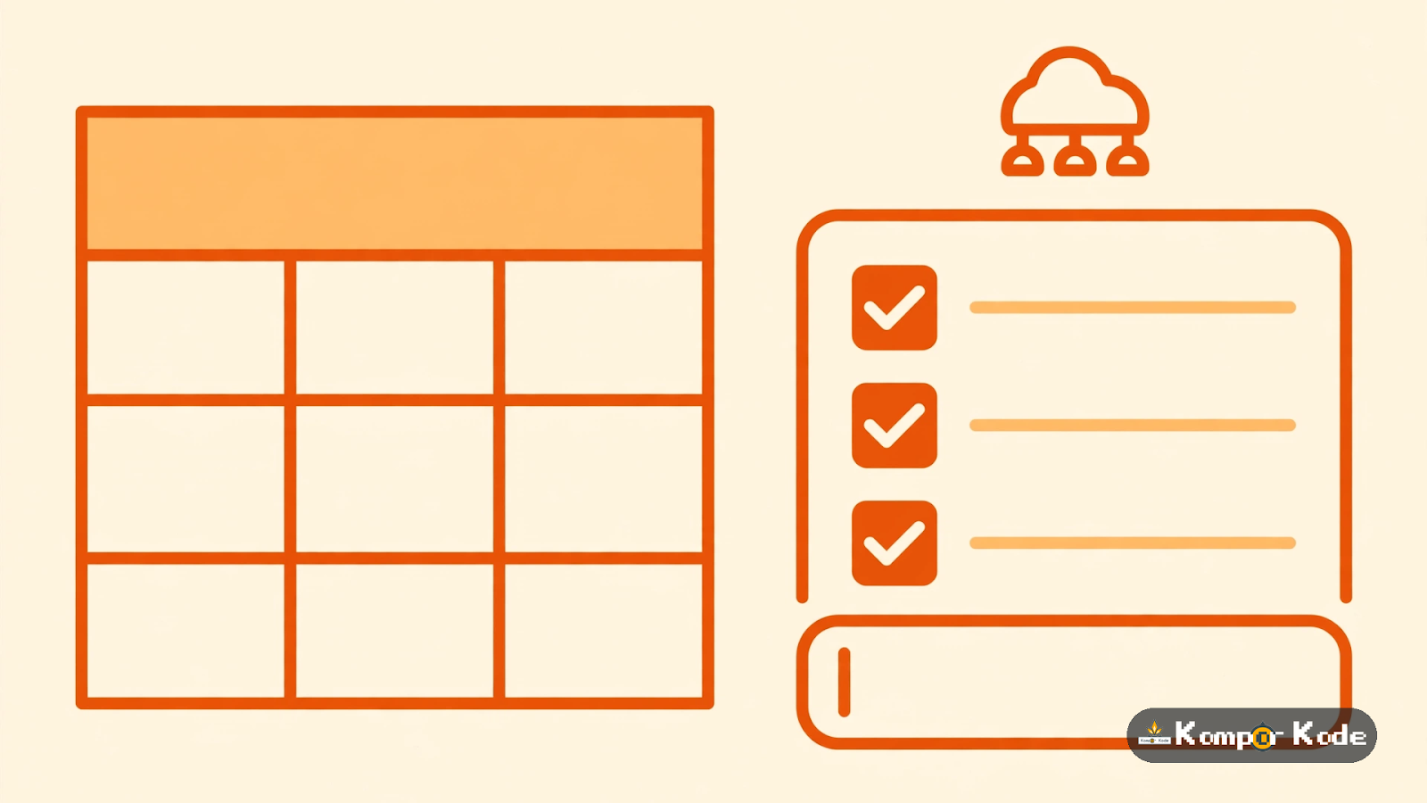 Ilustrasi tabel data, checklist, dan kolom form input