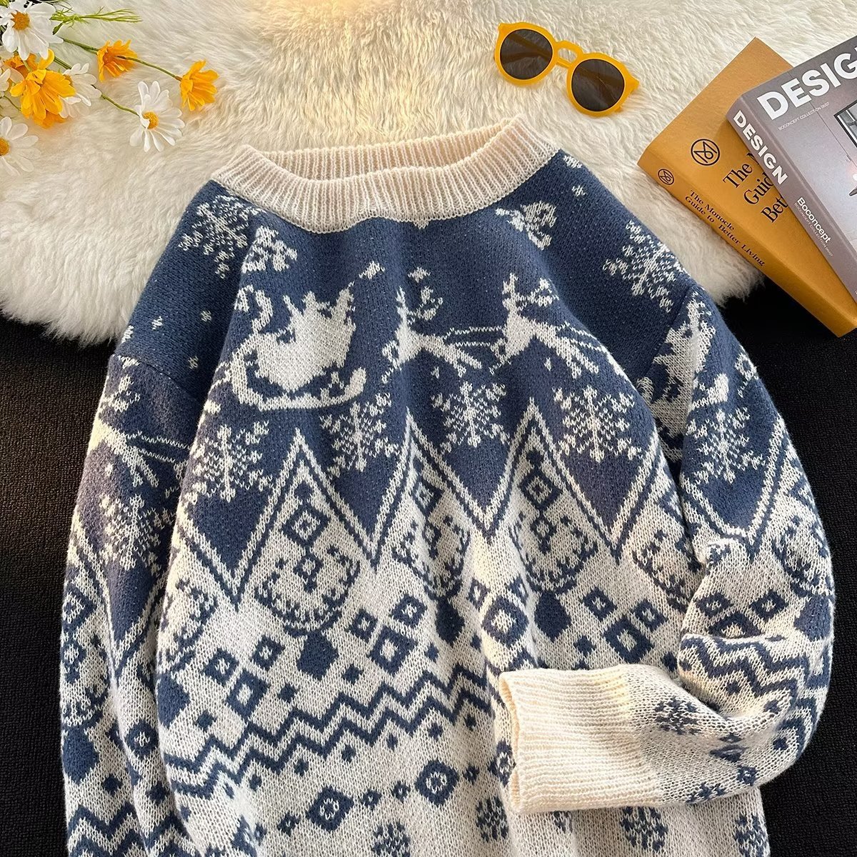 Men's knitted sweater, loose fit, warming