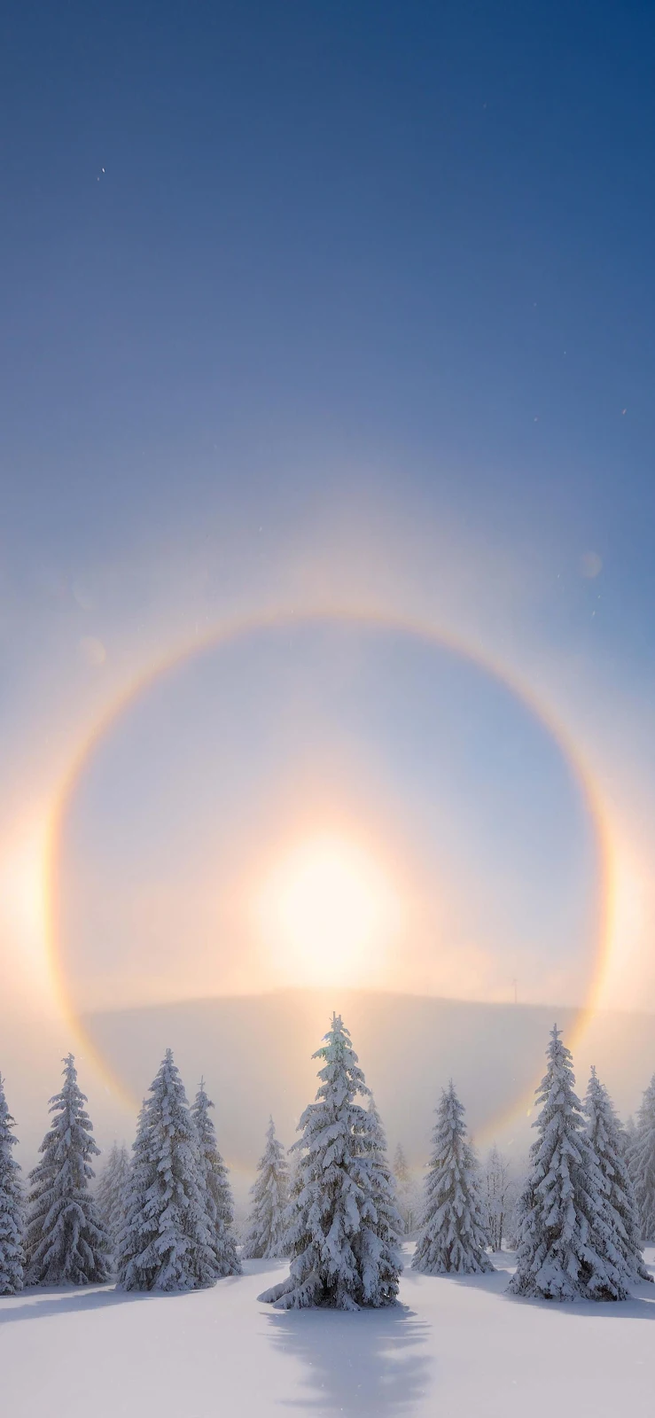 Sun Halo Over Snowy Forest - Nature Photography 2K iPhone Wallpaper (1900x4116)