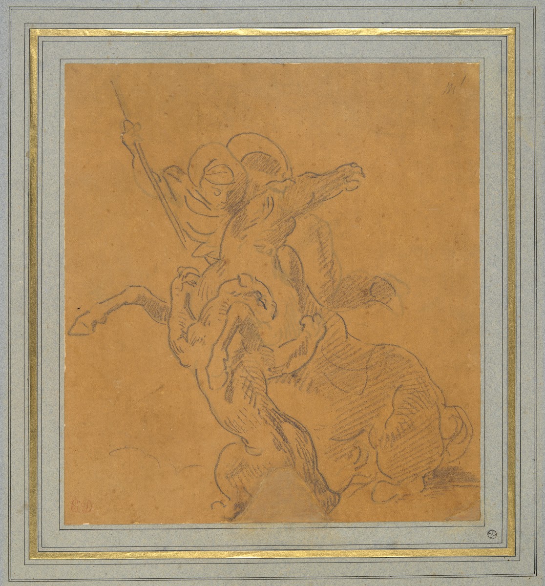 Lion Attacking a Horse with Rider Sketch for The TigerHunt