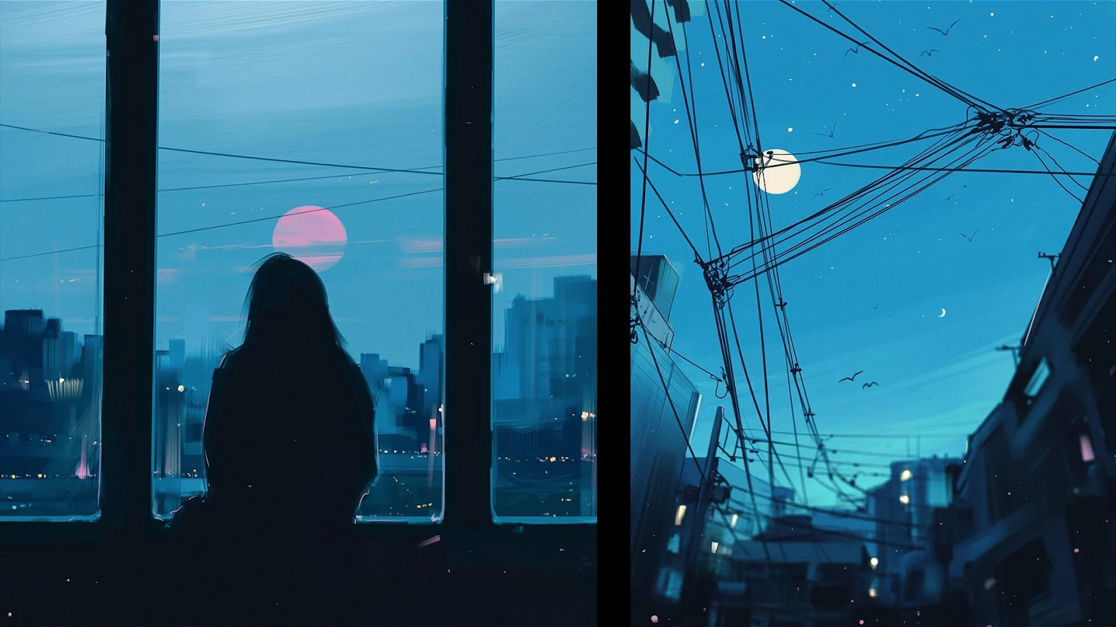 Lofi City Window Aesthetic View - Lofi Digital Art Full HD Wallpaper (1920x1080)