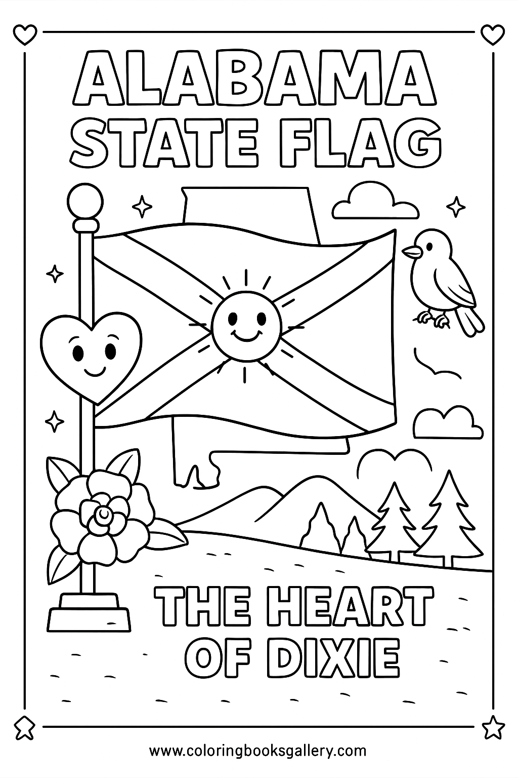 Alabama State Flag – Simple Educational Printable Coloring Page for Kids – printable coloring page