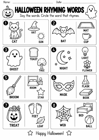 Halloween Rhyming Words Worksheet