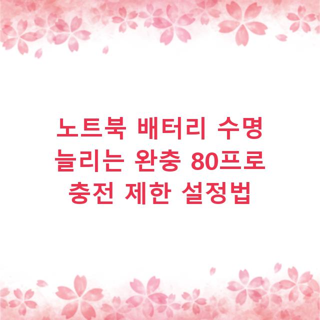 노트북 배터리 수명 늘리는 완충 80프로 충전 제한 설정법