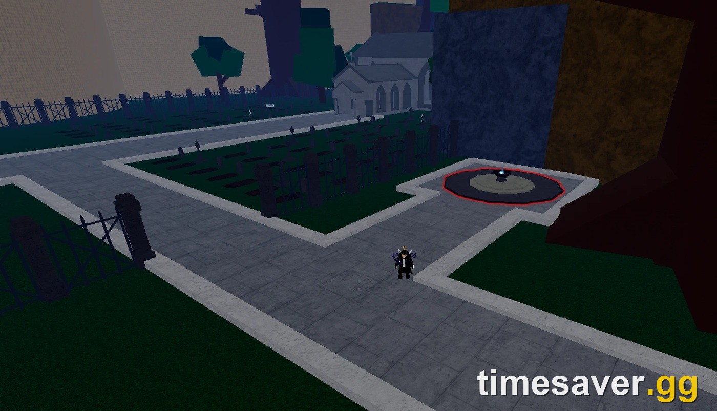 The Soul Reaper altar next to the Haunted Castle graveyard in Blox Fruits, with a player walking toward it