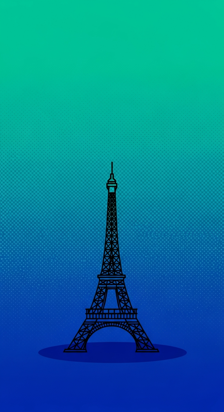 Simple Black Line Art Sketch of the Eiffel Tower on a Minimal Teal Gradient Background - Free 4K mobile Wallpaper