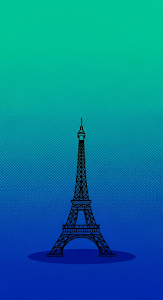 Simple Black Line Art Sketch of the Eiffel Tower on a Minimal Teal Gradient Background