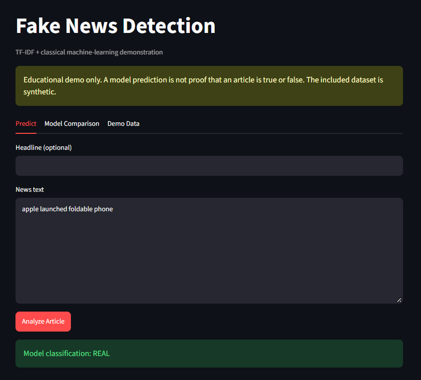 Fake News Detection — screenshot 2