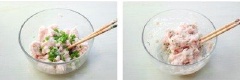 Trộn đều cá trắm băm với hành tím băm, thì là, tỏi băm, 1 muỗng cà phê hạt nêm trong tô.