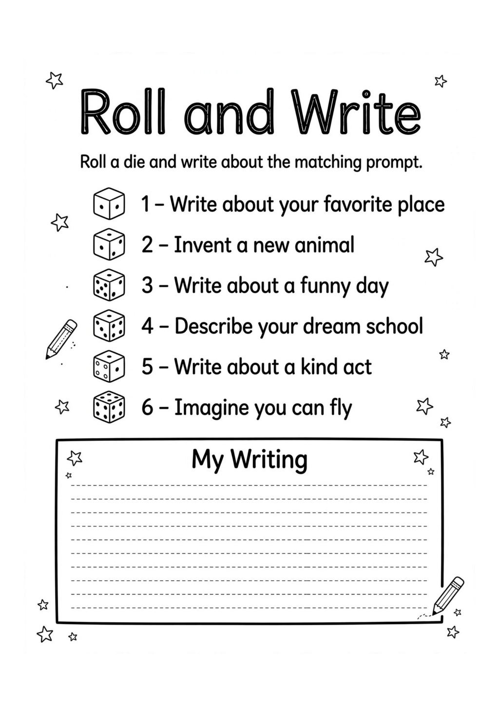 Roll and Write Prompts Worksheet