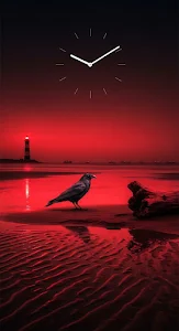 Gothic Crimson Midnight Beach with Solitary Crow