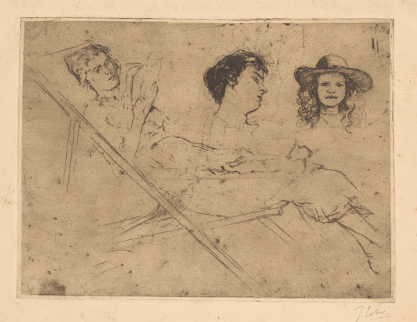 Study of a Woman in a Deckchair and Two Heads 20th century