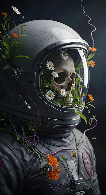 Skull and Daisies Inside Astronaut Helmet Visor - Free mobile Wallpaper