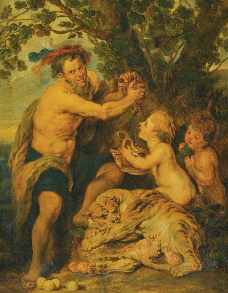 A Drinking Man With Putti And A Tiger