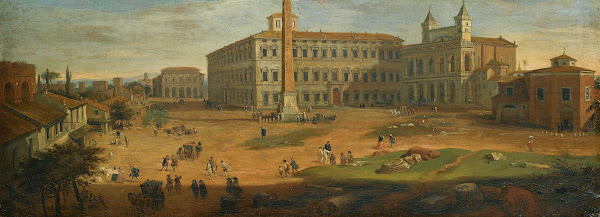 Rome A View Of Piazza San Giovanni Laterano With Figures And Horse Drawn Carts