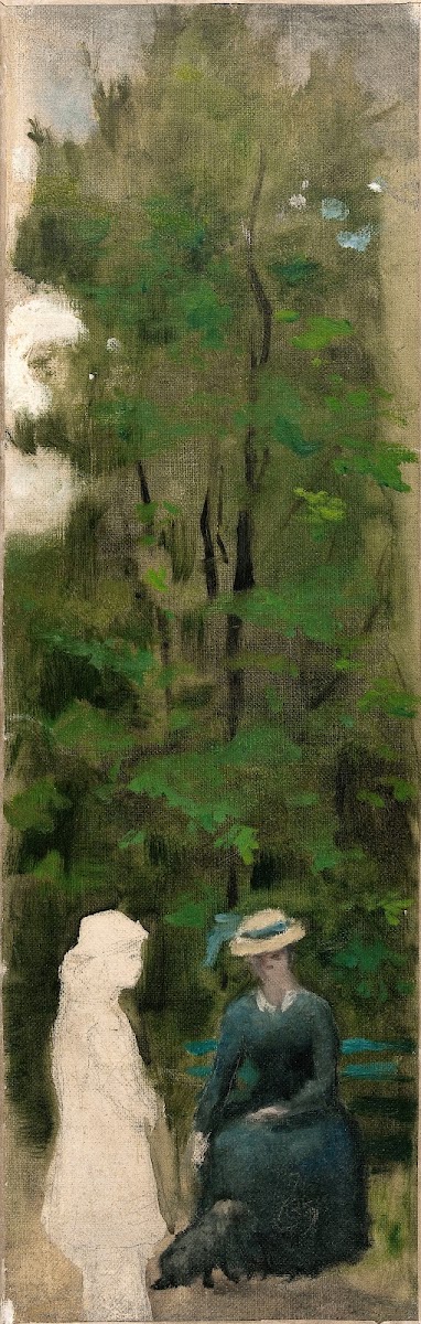 Deux figures de femmes dont une inachevée au pied dun arbre 19th century