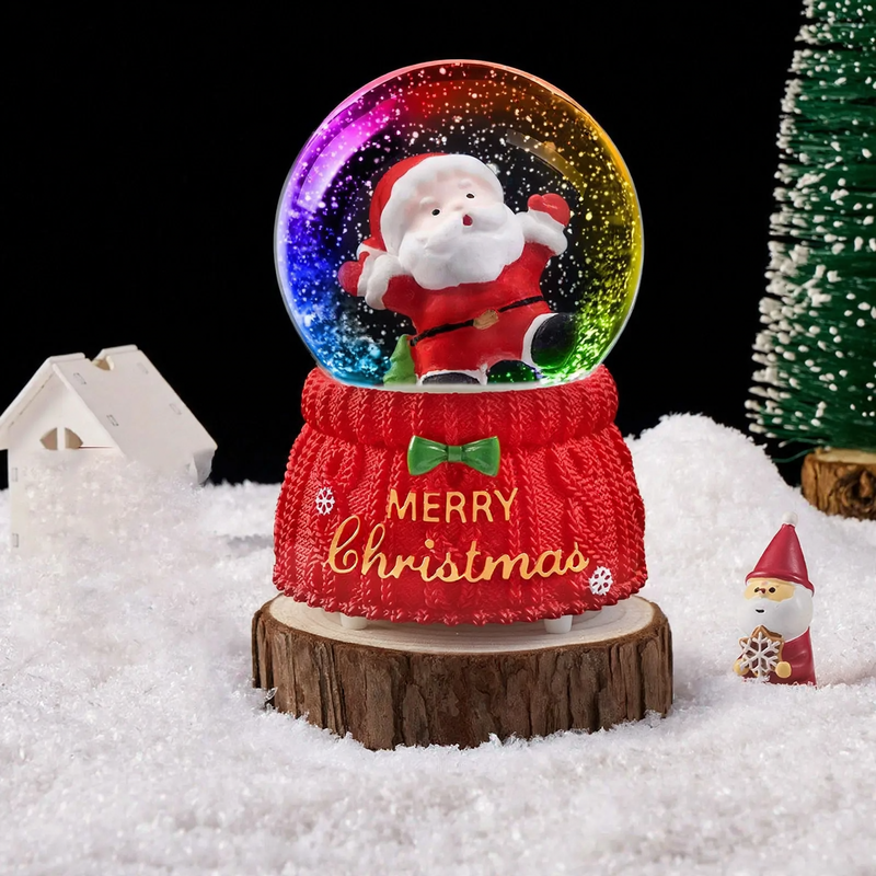 Snow globe music box with lighting and snow effect