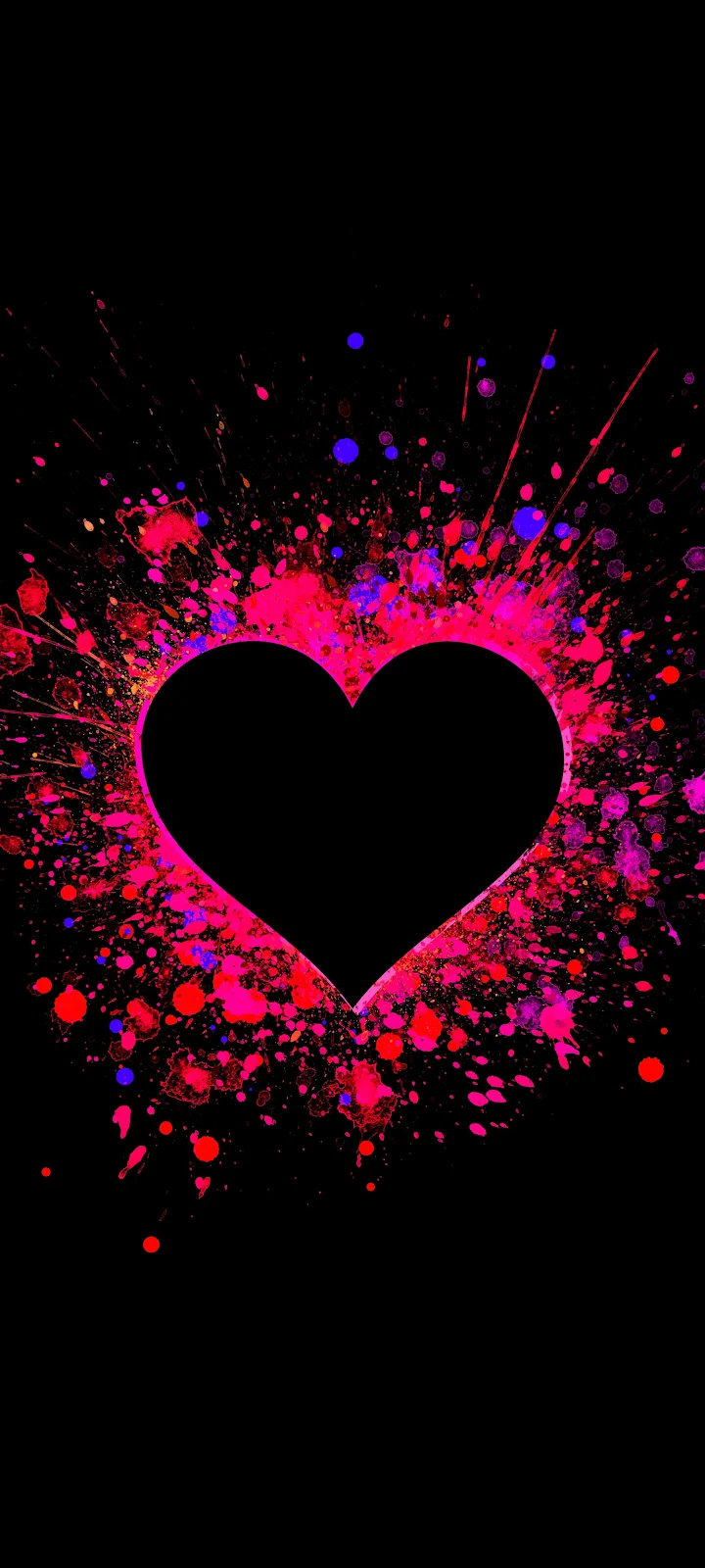Neon Pink Splatter Heart - Digital Abstract Art 2K iPhone Wallpaper (2074x4608)