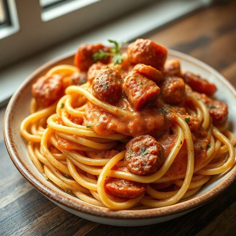 Italian Sausage Pasta in Creamy Sun-Dried Tomato Sauce Recipe – Easy Homemade Weeknight Dinner finished