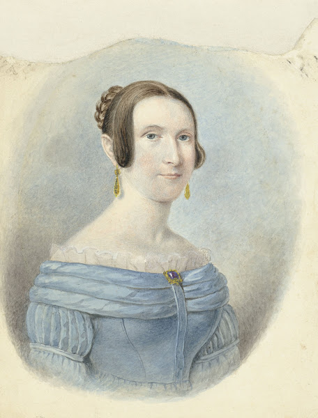 Vrouw in een blauwe japon met gouden oorbellen 1782   1849