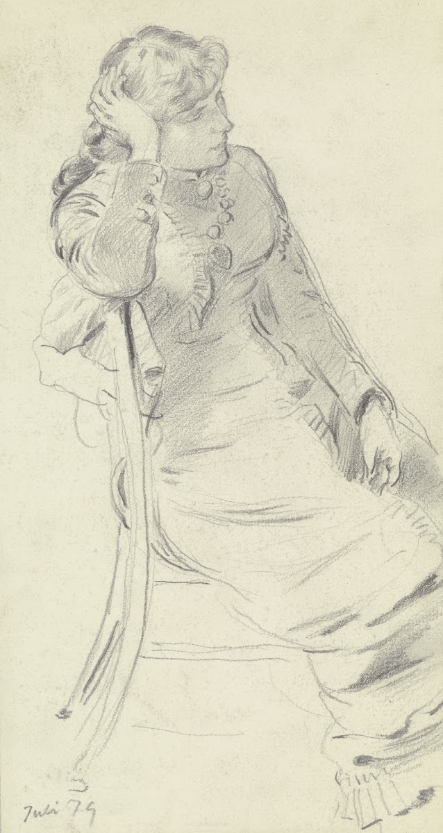 Sitzendes Mädchen in Seitenansicht 1879