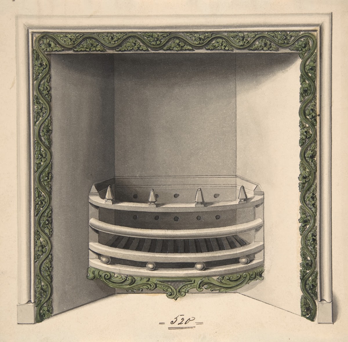Design for Cast iron Grate Elevation and Plan 1814