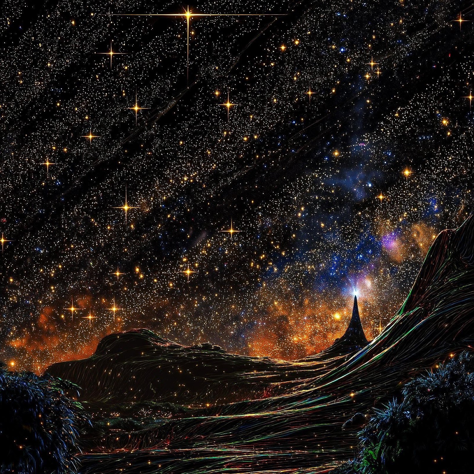 Download Glowing Night Fantasy Landscape 2K iPhone