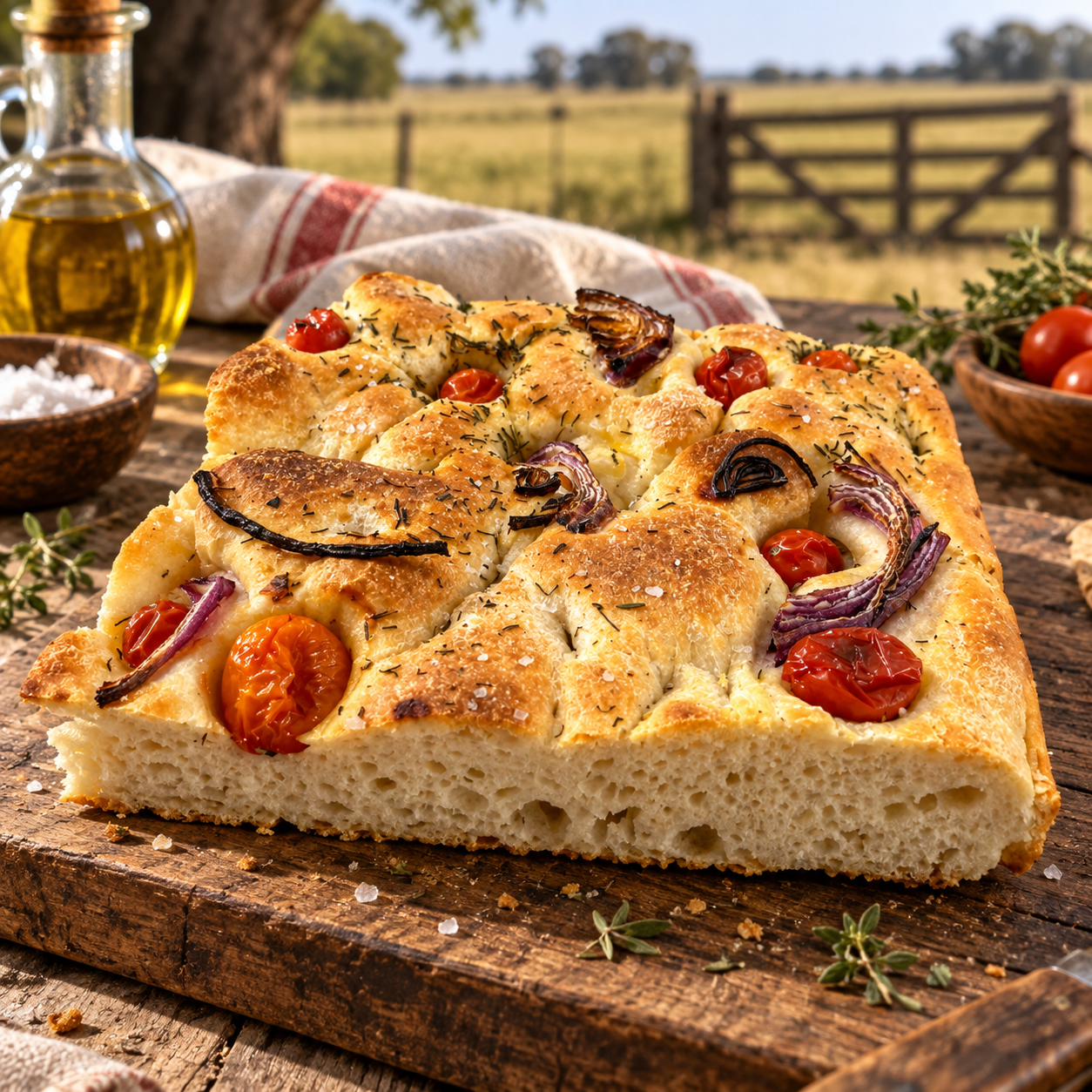 Focaccia Mediterránea de Masa Madre con Harina Orgánica