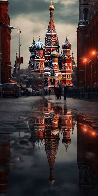 Moscow Cathedral Puddle Reflection Moody Street Scene - Free mobile Wallpaper