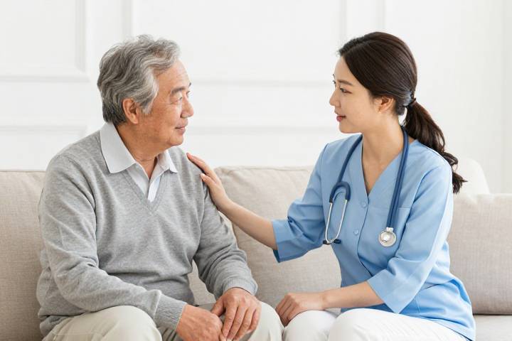 متطوعة تزور مسنًا في منزله للاطمئنان عليه