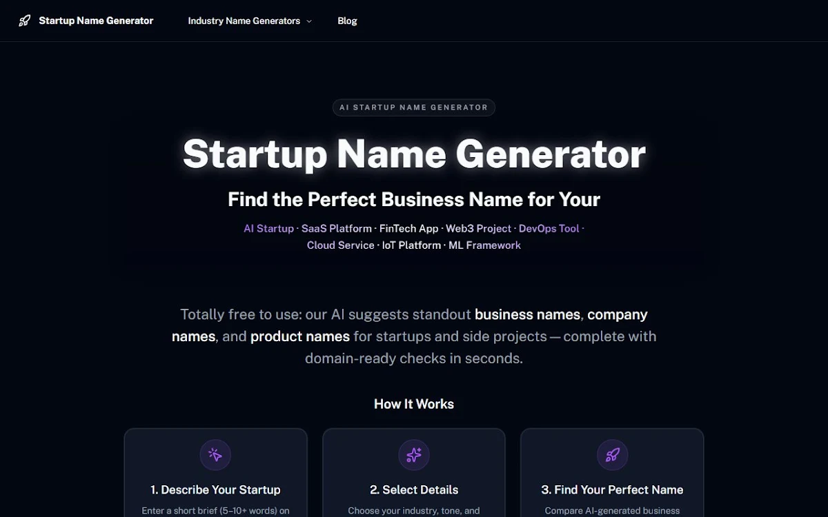 Captura de AI Startup Name Generator