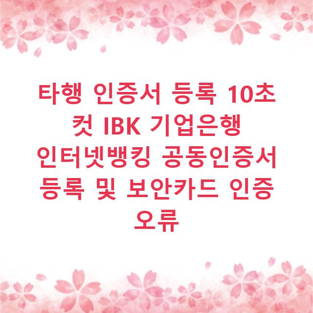 타행 인증서 등록 10초 컷 IBK 기업은행 인터넷뱅킹 공동인증서 등록 및 보안카드 인증 오류