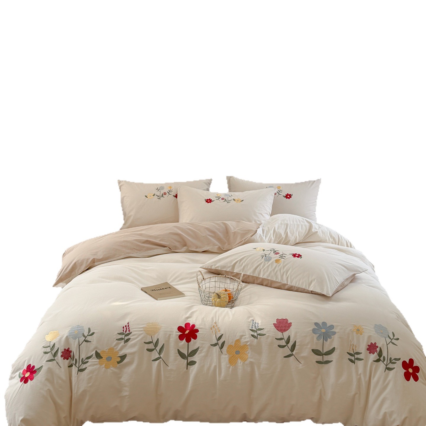 Cotton bedding set, embroidered, washable cotton