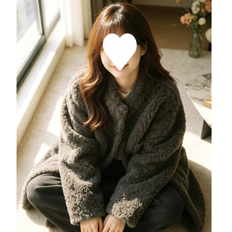 Lamb fleece imitation coat, mid-length, women's