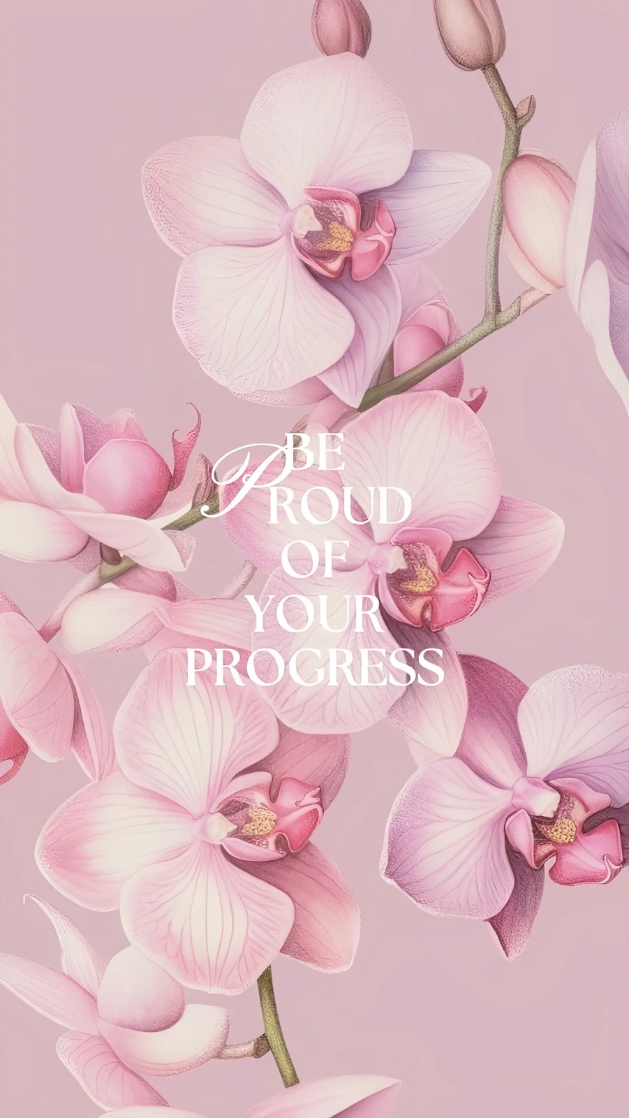 Pink Orchids With Inspirational Quote - Botanical Illustration Full HD iPhone Wallpaper (1126x2000)
