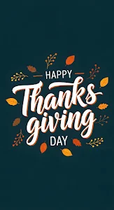 Happy Thanksgiving Day Typography Autumn Leaves Greeting