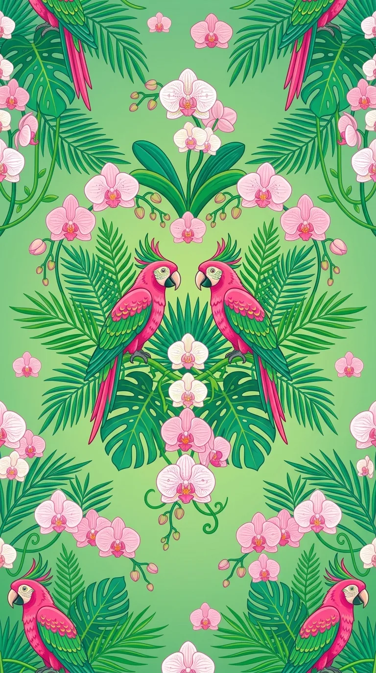 Tropical Rainforest Seamless Pattern Vector Illustration - Free 8K and 4K mobile Wallpaper Background