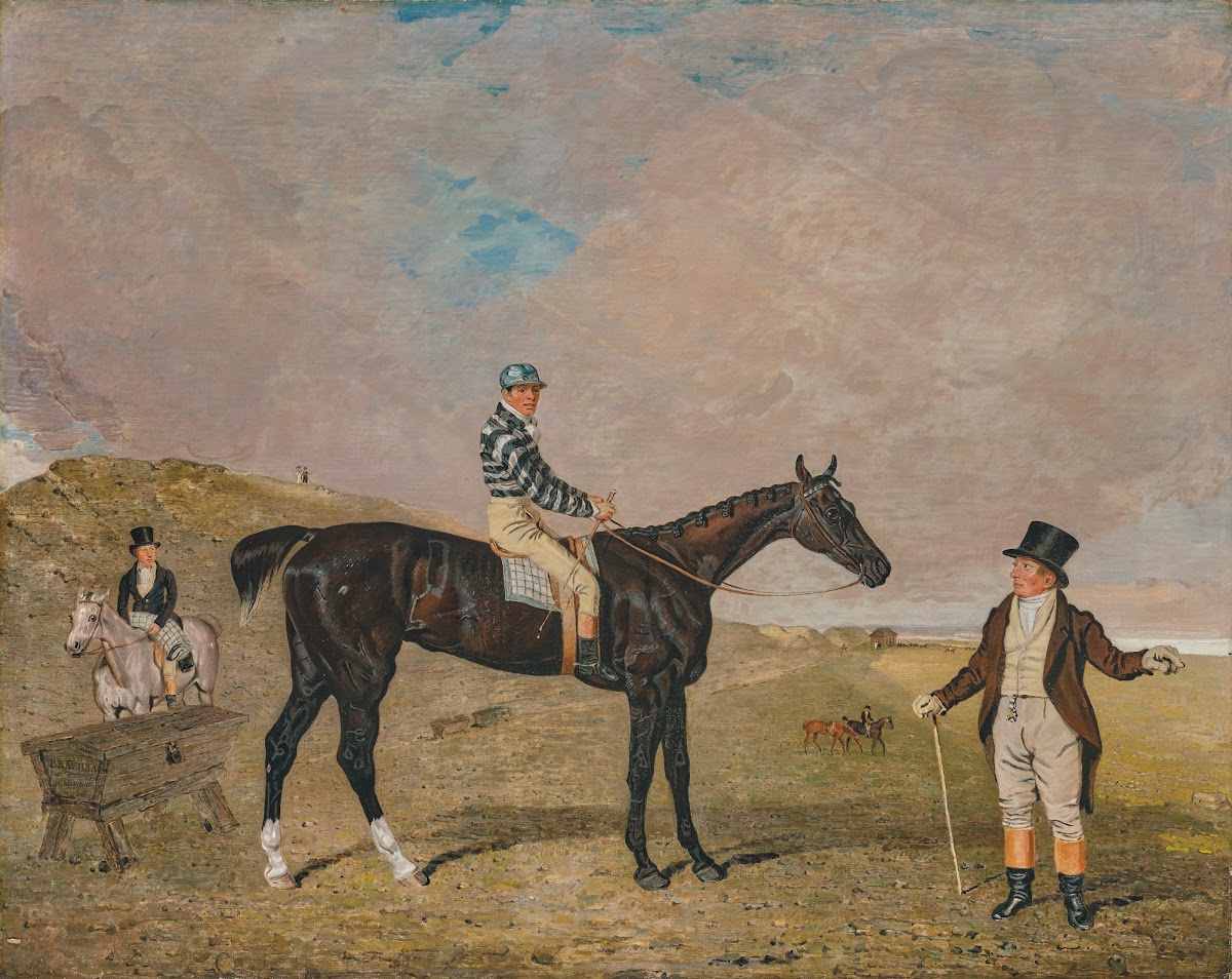 Bravura an iron grey filly with James Robinson up with her owner Sir Robert Keit