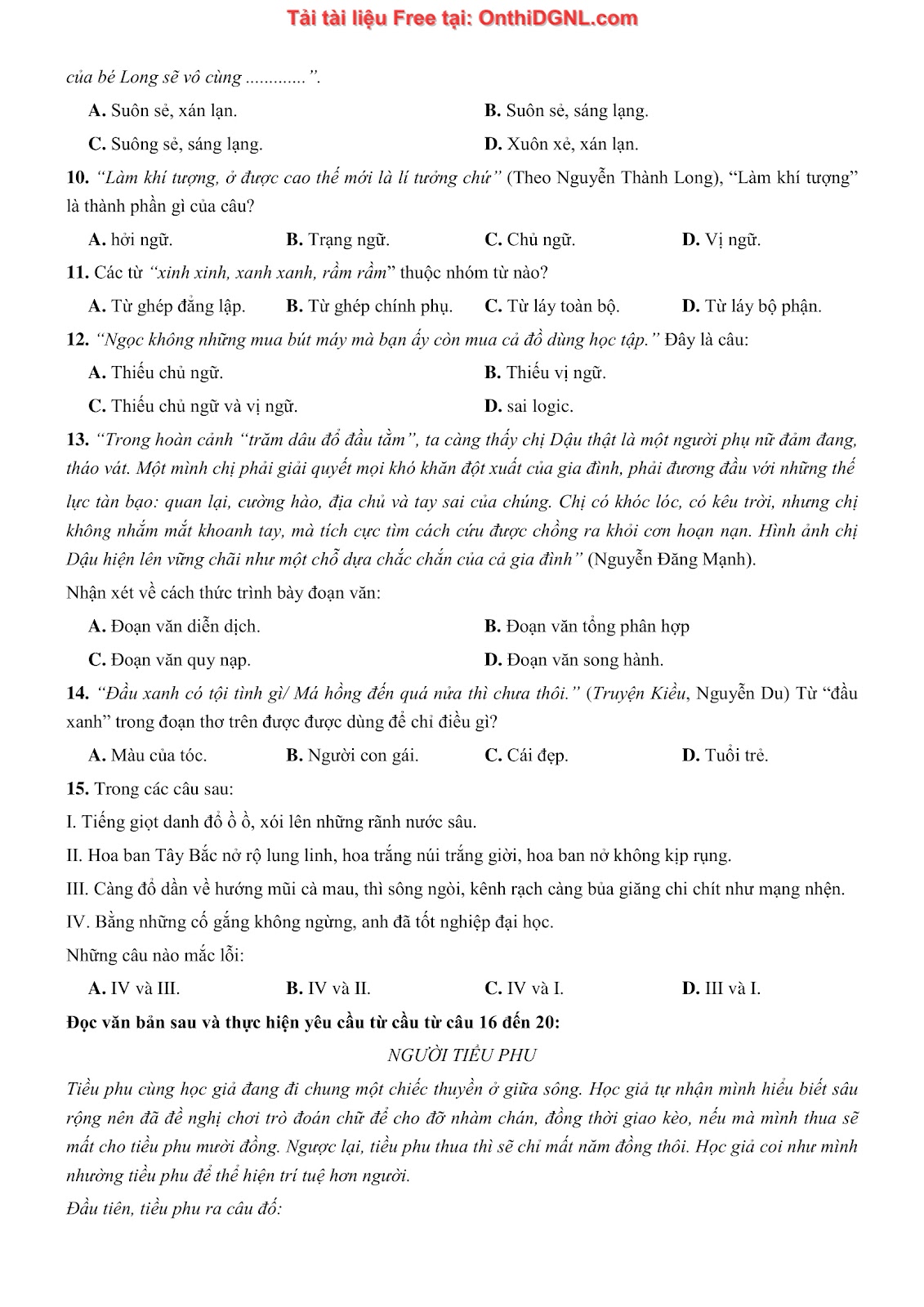 500 bài tập môn Ngữ Văn - Ôn thi ĐGNL ĐHQG TP HCM Phần 7