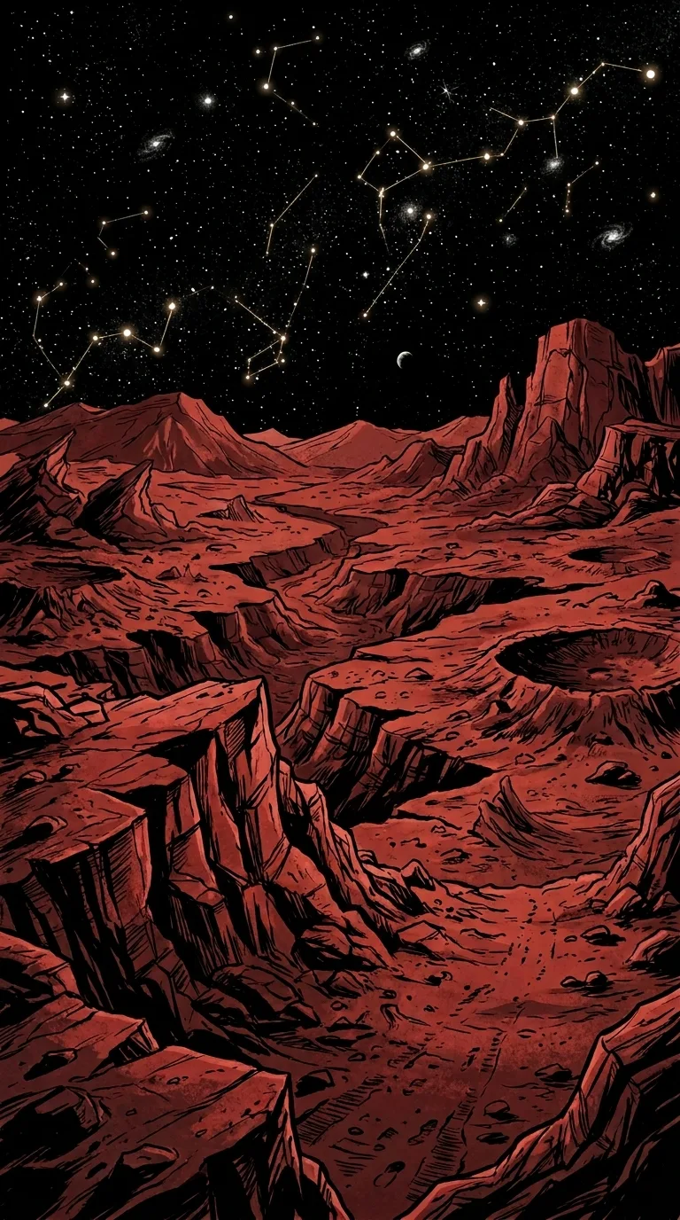 Monochromatic Martian Landscape under Starry Night Sky - Free 4K mobile Wallpaper
